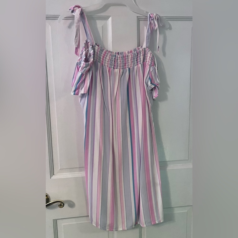 CANDIE’S Multicolor Pastel Striped Cold-Shoulder Mini Summer Dress